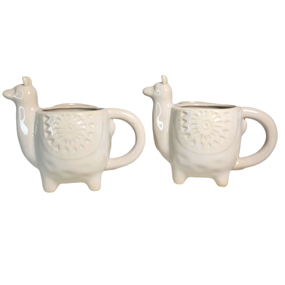 World Market white Llama teacups set of 2 NWOT
